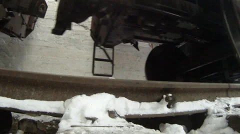 Train coupling system crash test ( bottom view ) Stock Footage 1012328