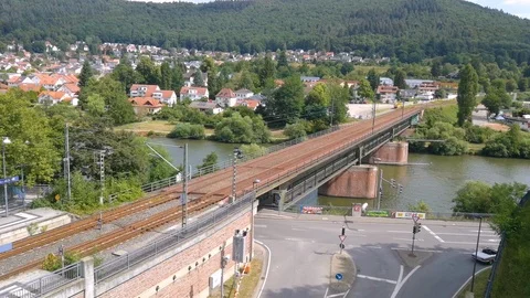 Train crosses bridge Stock Footage 124084721
