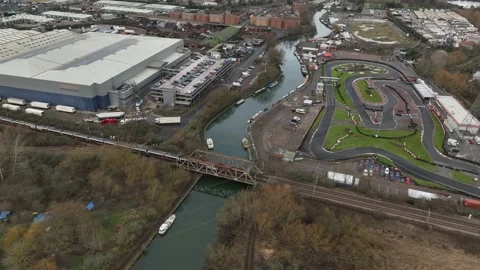 Train crosses river drone shot Stock Footage 231863116