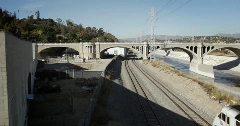 Train Crosses Under Bridge Train Wide Stock Footage 57307029