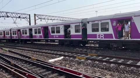A train is crossing another train. Vidéo 313454447