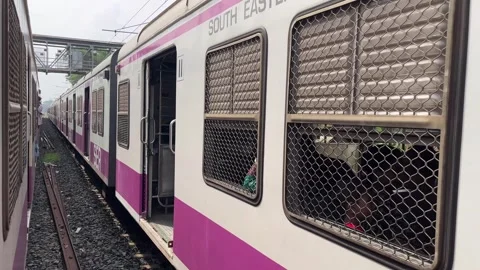A train is crossing another train. Stock Footage 313502799