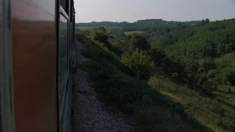 Train crossing Balkan landscape Stock Footage 93961895