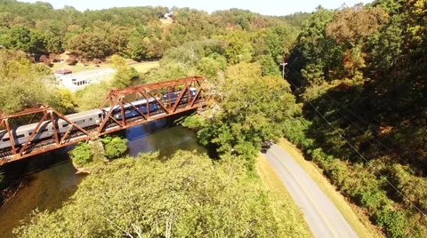 Train crossing bridge Stock Footage 69072819