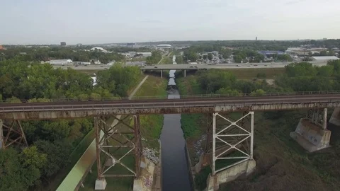 Train Crossing Bridge Stock Footage