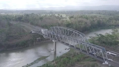 The train is crossing the bridge Stock Footage 263345463