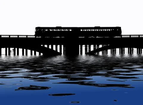 Train crossing bridge Stock Illustration