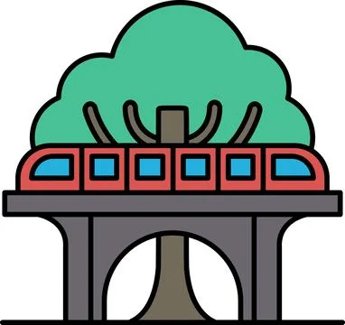 Train is crossing a bridge over a tree Ilustração Stock