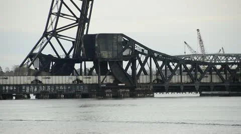 Train Crossing Bridge over Water Video stock 10790654