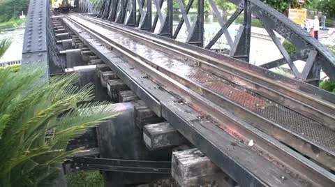 Train Crossing Bridge On The River Kwai-Tilt Up 스톡 동영상 12325533