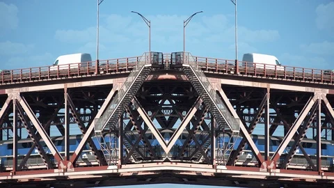Train Crossing Bridge With Traffic, Mirror Effect Stock-Footage 108656563