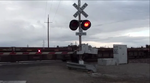 Train Crossing with Flashing Lights Stock Footage 8808807