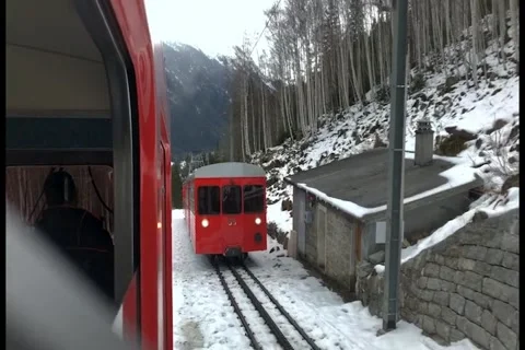 Train crossing in the high mountains Stock Footage 139970279