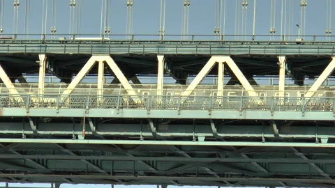 Train Crossing Manhattan Bridge Slow Motion Stock Footage 137043892