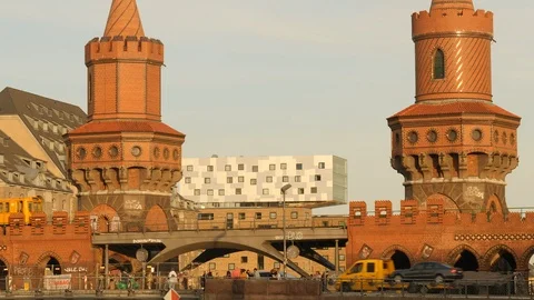 Train crossing Oberbaum bridge. Berlin, Germany. Close up. Stock Footage 118612381