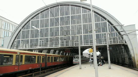 Train crossing rail station Stock Footage 24738497