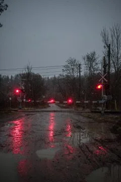 Train crossing red lights Stock Photos