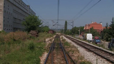 Train crossing small villages Stock Footage 93962673