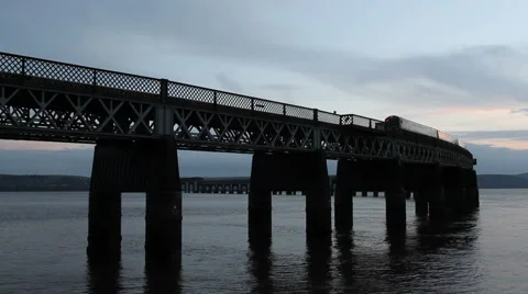 Train crossing Tay Rail Bridge Dundee Scotland Stock Footage 43245723