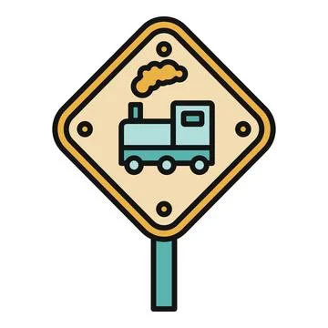 Train crossing warning sign indicating railway ahead Stock Illustration