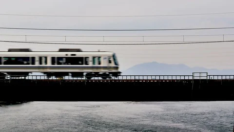 Train crssoing bridge Stock Footage 100708321