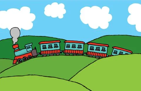 Train cruising through hills Stock Illustration
