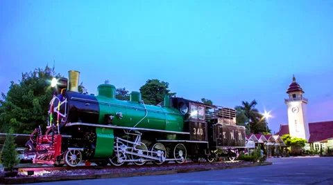 Train day to night tilt up Stock Footage 39156389