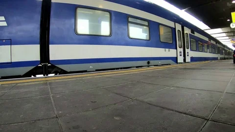 Train departs Stock Footage 123730881