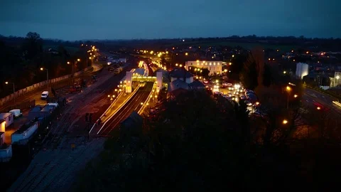 Train departs by night timelapse Stock Footage 83125411
