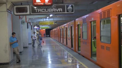 Train Departs Platform In Metro Station, Mexico City Stock Footage 154542856