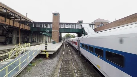 A Train Departs Poughkeepsie Station Stock Footage 83322254