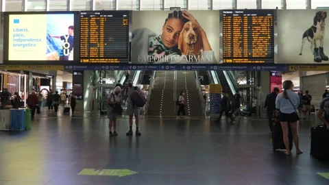 Train departure information. Roma Termini train station. Italy Stock Footage 219800461