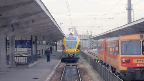 Train departure from station Stock Footage 98723284