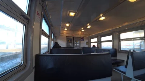 Train departure from suburban platform Stock Footage 89010844