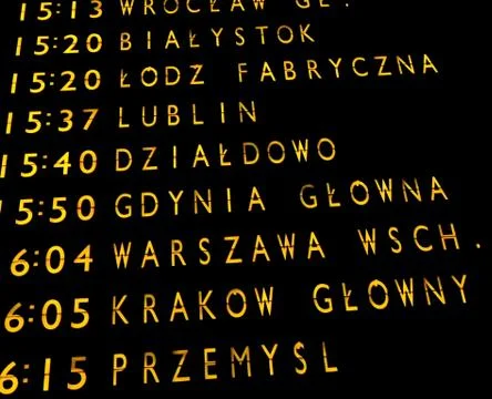 Train departures board Foto stock