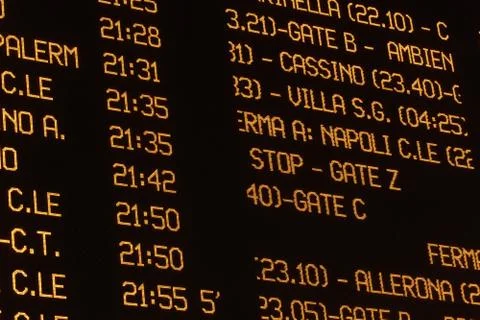 Train departures timetable Foto stock