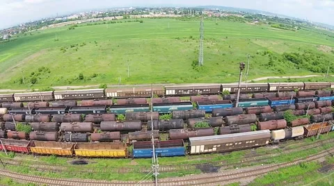 Train depot aerial Video stock 50348224