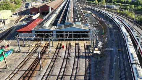 Train depot aerial. Stock Footage 346061399
