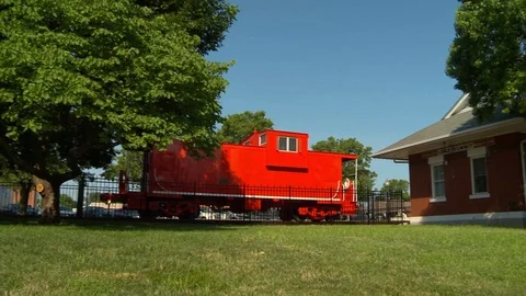 Train Depot with caboose pan Stock Footage 92226806
