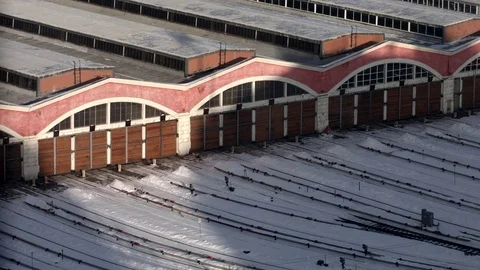 Train depot, cloud shadows timelapse Stock Footage 72435947