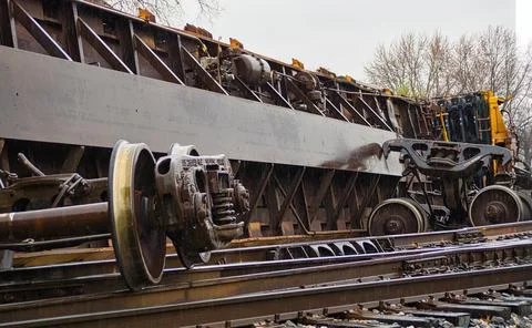 Train derailment up close Foto stock