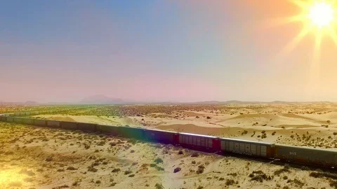 TRAIN IN THE DESERT Stock Footage 96181437
