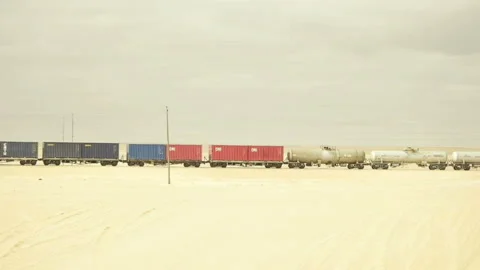 Train in  the desert Video stock 116427131