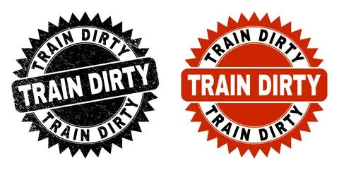TRAIN DIRTY Black Rosette Stamp Seal with Grunge Style Illustration