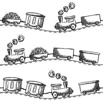 Train doodle seamless pattern Stock Illustration