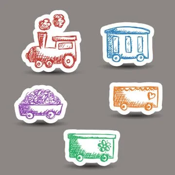Train doodle stickers Stock-Illustration