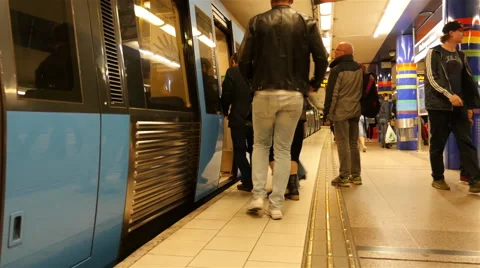 Train Doors Shut on Subway Train -  Stockholm Sweden Stock Footage 64028345