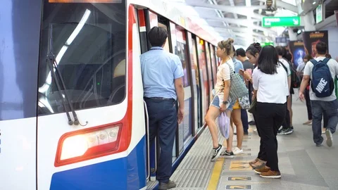 Train Driver Giving Signal to Close Doors and Then Driving Away Stock Footage 93644232