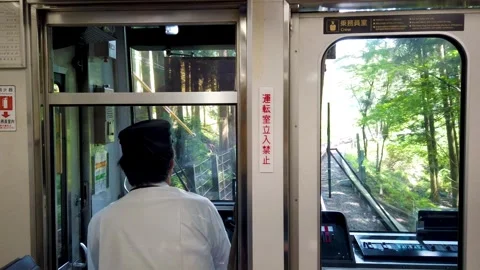 Train driver POV inside cabin cockpit at Japanese Kyoto Mountain Landscape Video stock 316872454