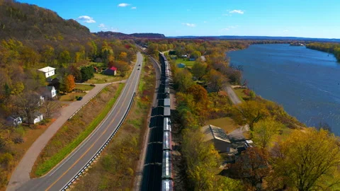 Train Drone Fall 4K Stock Footage 145915877